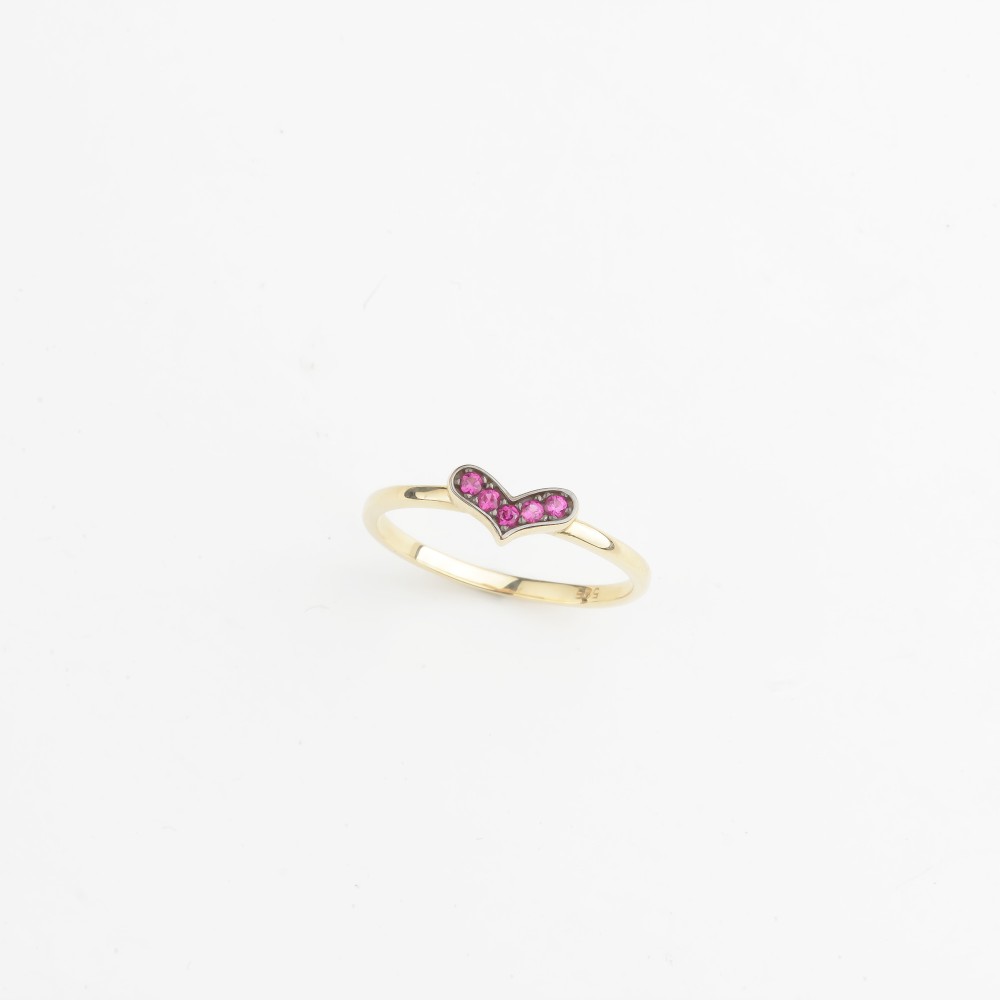 Glorria 14k Solid Gold Pink Stone Heart Ring