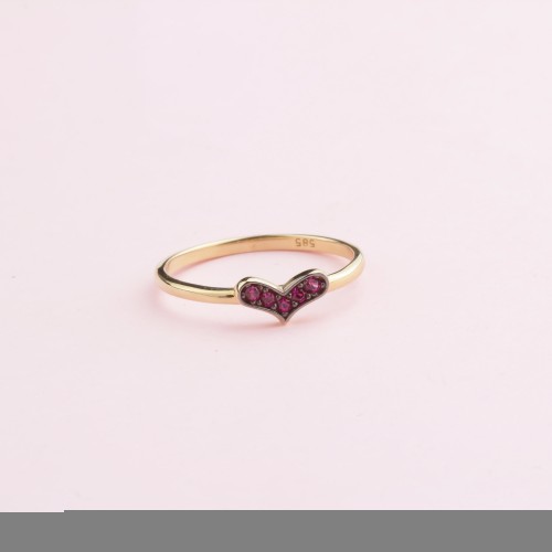 Glorria 14k Solid Gold Pink Stone Heart Ring