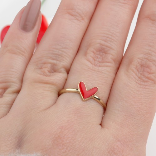 Glorria 14k Solid Gold Red Enamel Heart Ring