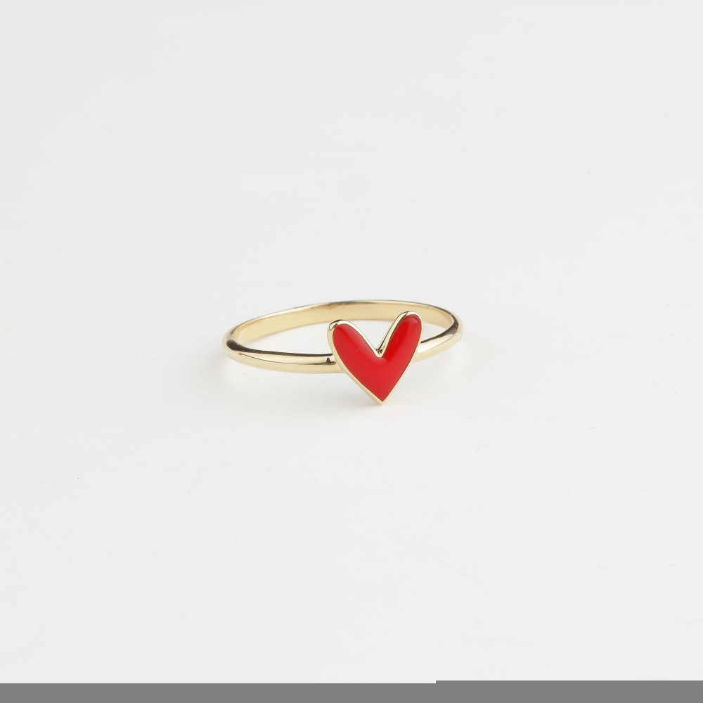 Glorria 14k Solid Gold Red Enamel Heart Ring