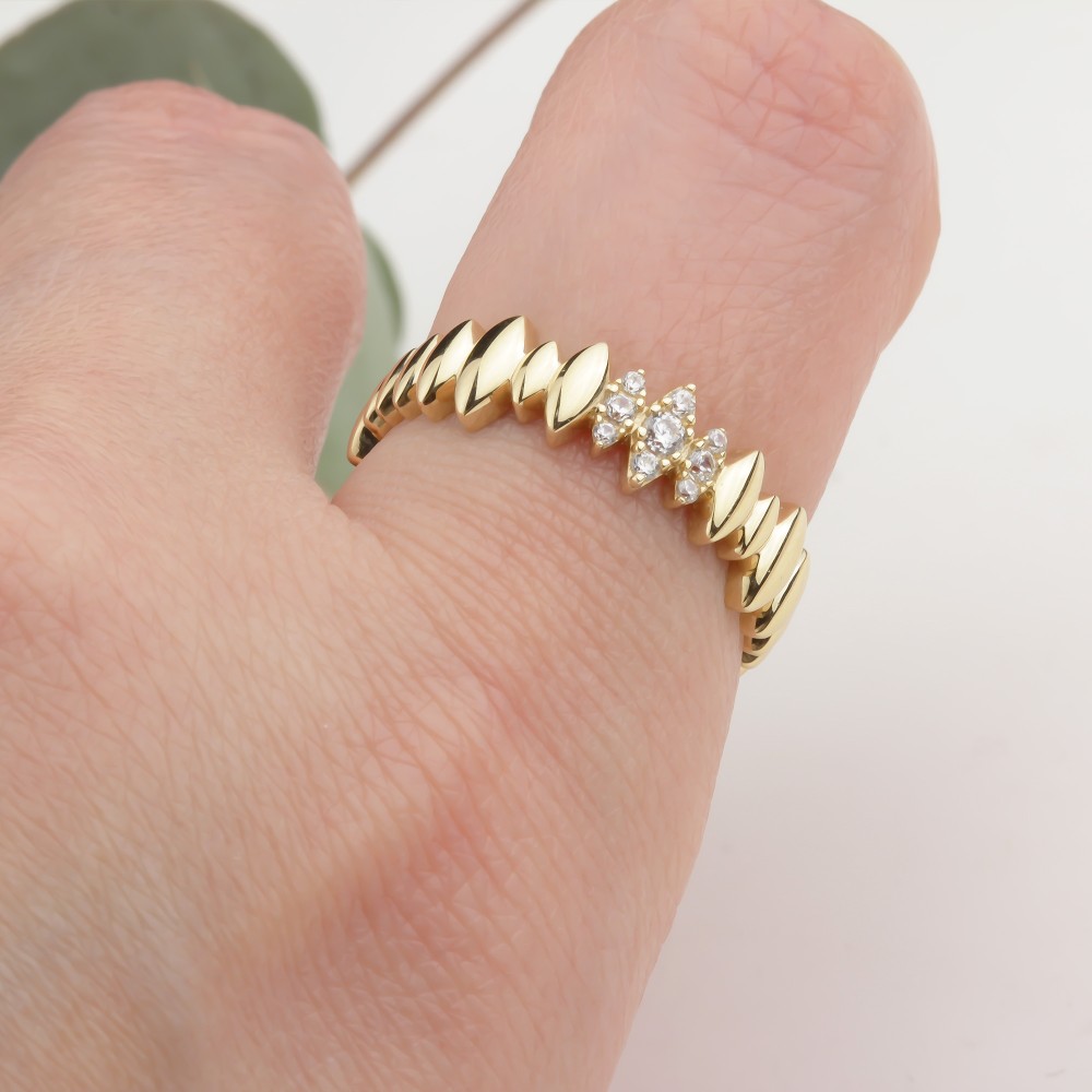 Glorria 14k Solid Gold Stone-Set Marquise Ring