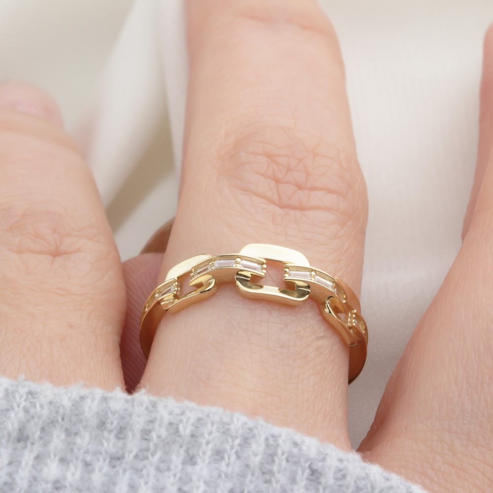 Glorria 14k Solid Gold Stone-Set Chain Ring