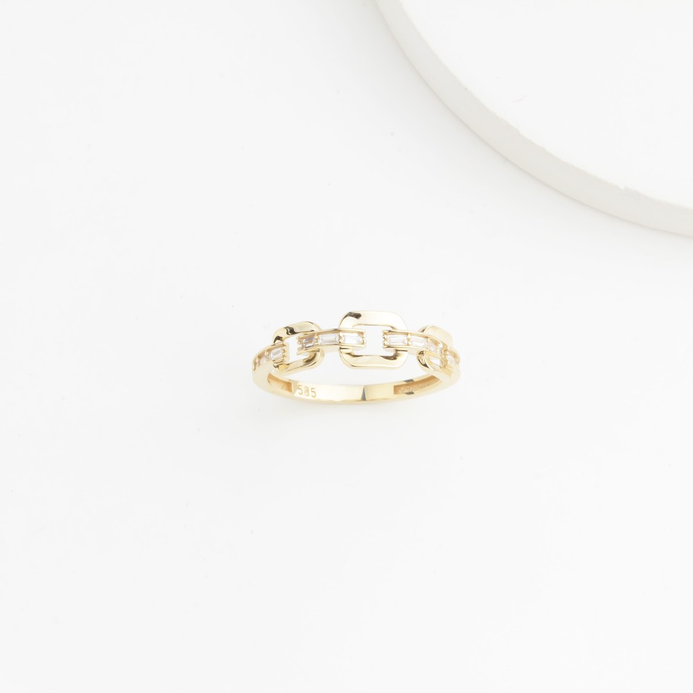 Glorria 14k Solid Gold Stone-Set Chain Ring