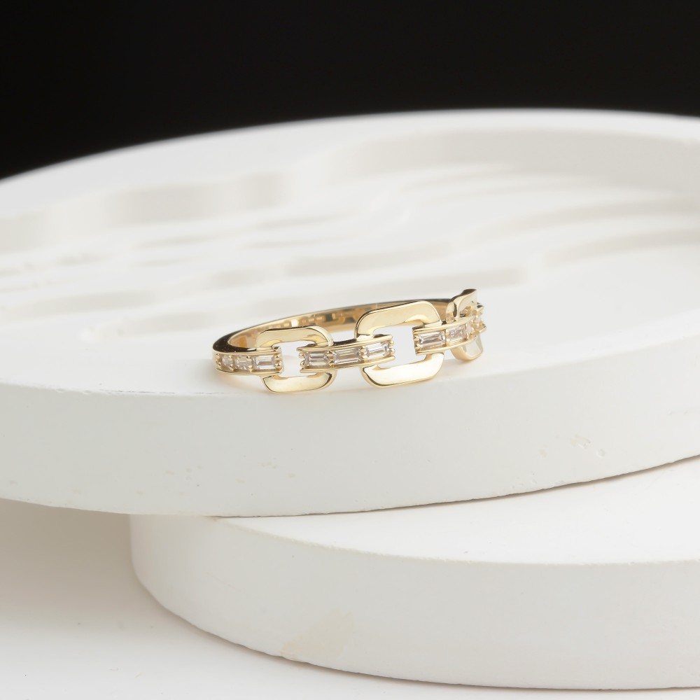 Glorria 14k Solid Gold Stone-Set Chain Ring