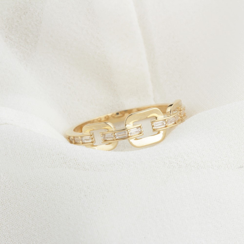 Glorria 14k Solid Gold Stone-Set Chain Ring