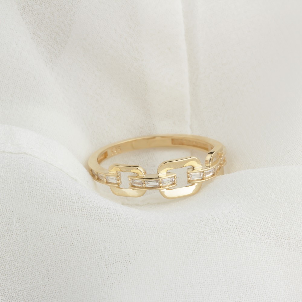 Glorria 14k Solid Gold Stone-Set Chain Ring