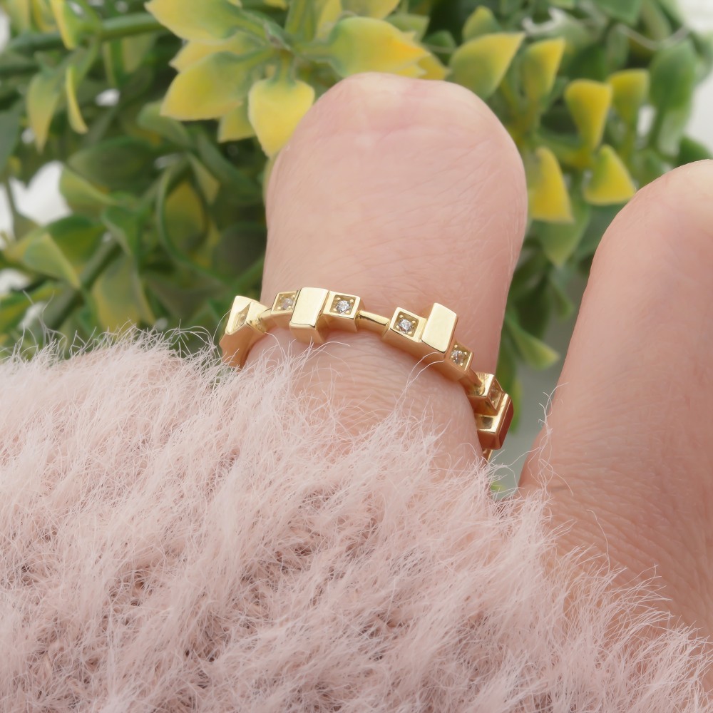 Glorria 14k Solid Gold Stone-Set Asymmetrical Ring