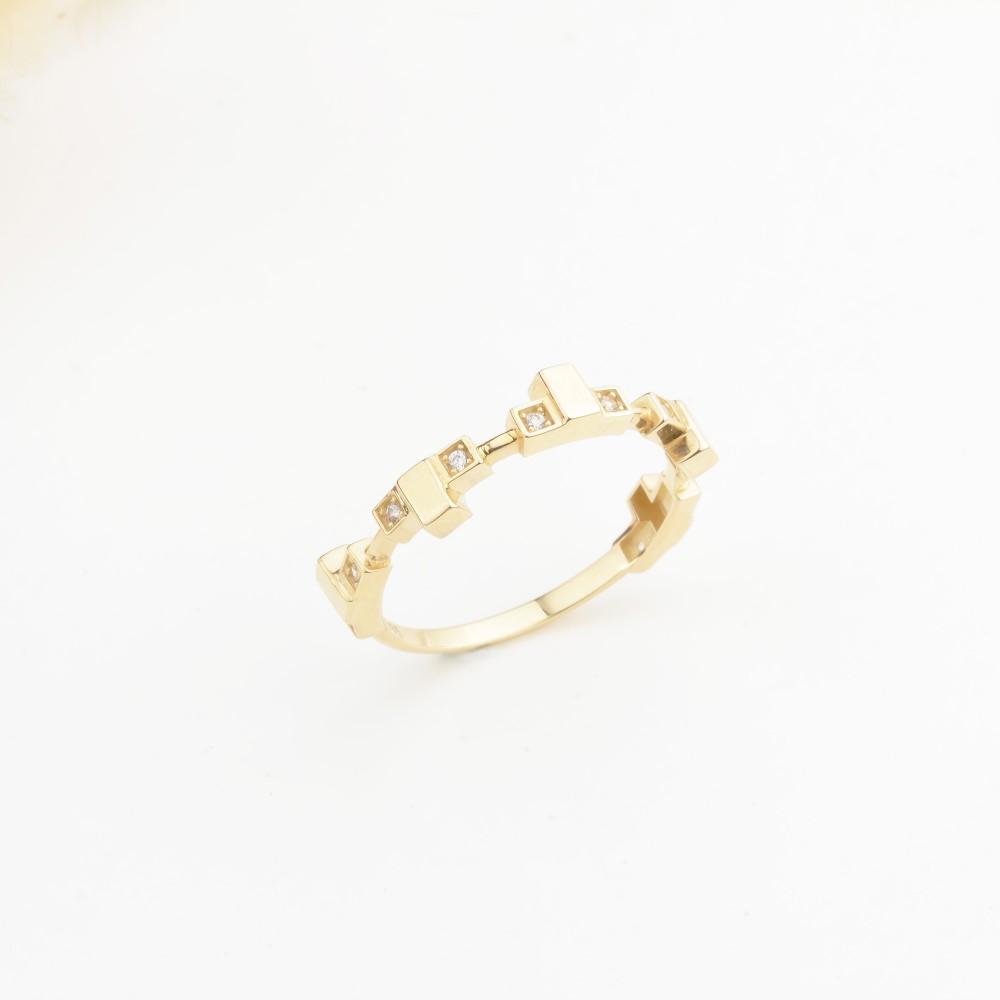 Glorria 14k Solid Gold Stone-Set Asymmetrical Ring