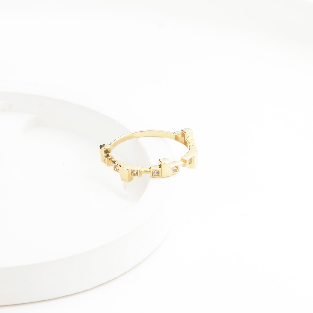 Glorria 14k Solid Gold Stone-Set Asymmetrical Ring