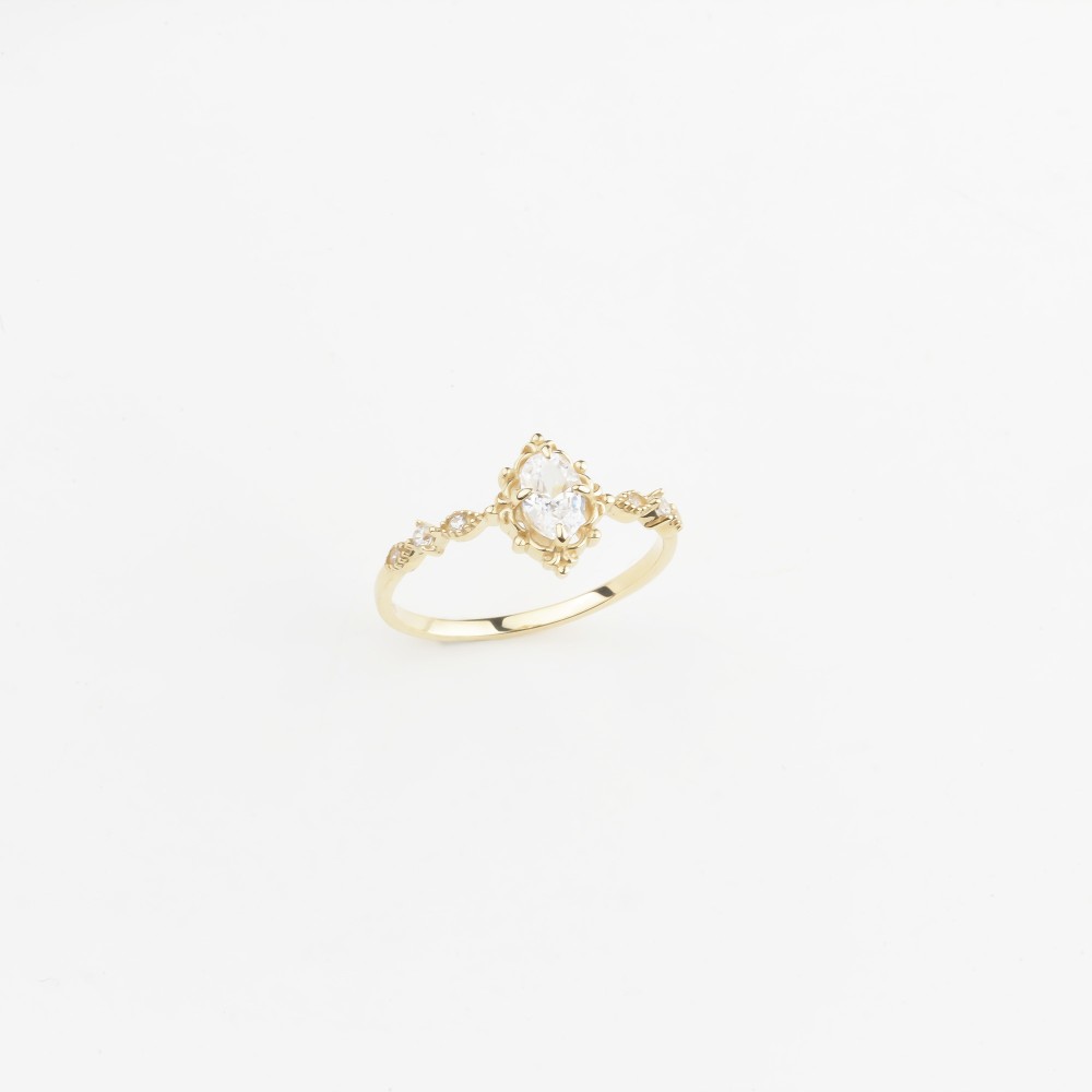 Glorria 14k Solid Gold Stone-Set Retro Ring