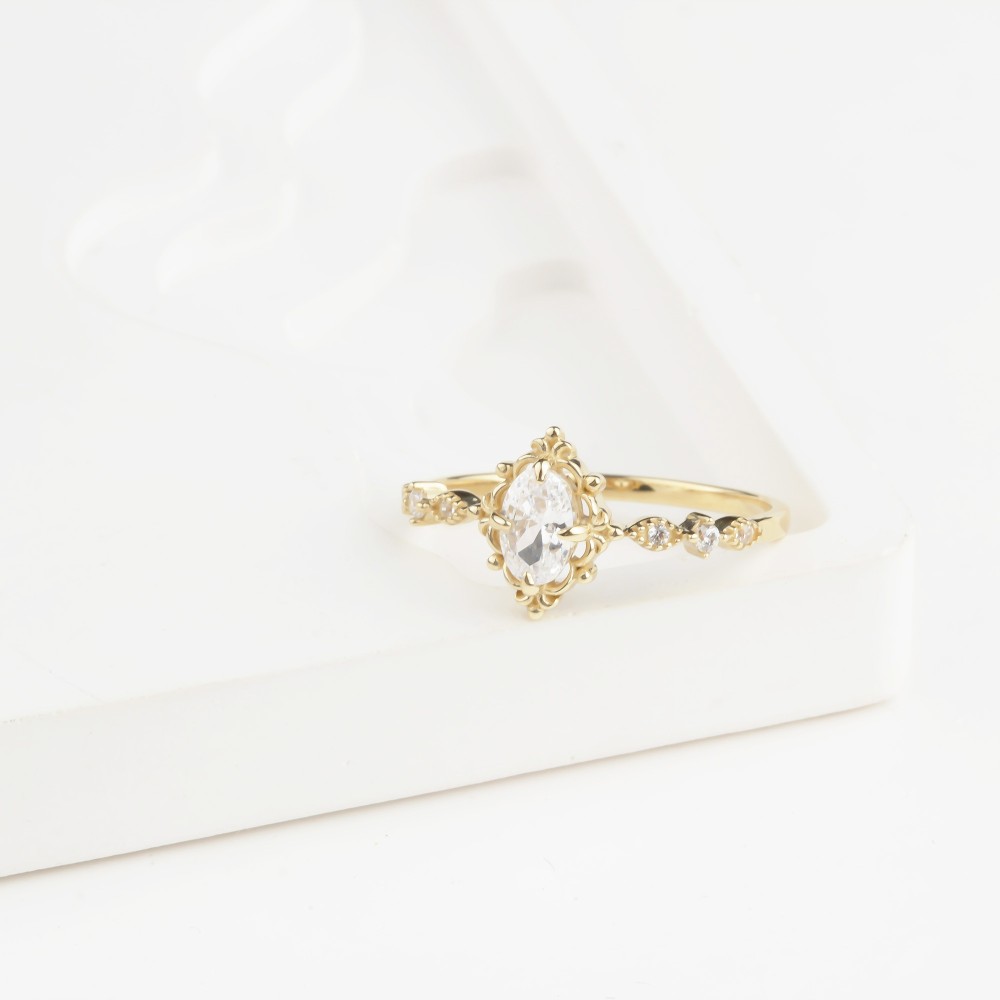 Glorria 14k Solid Gold Stone-Set Retro Ring