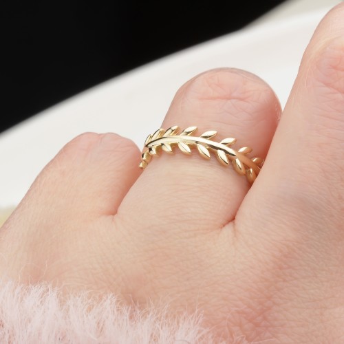Glorria 14k Solid Gold Leaf Ring