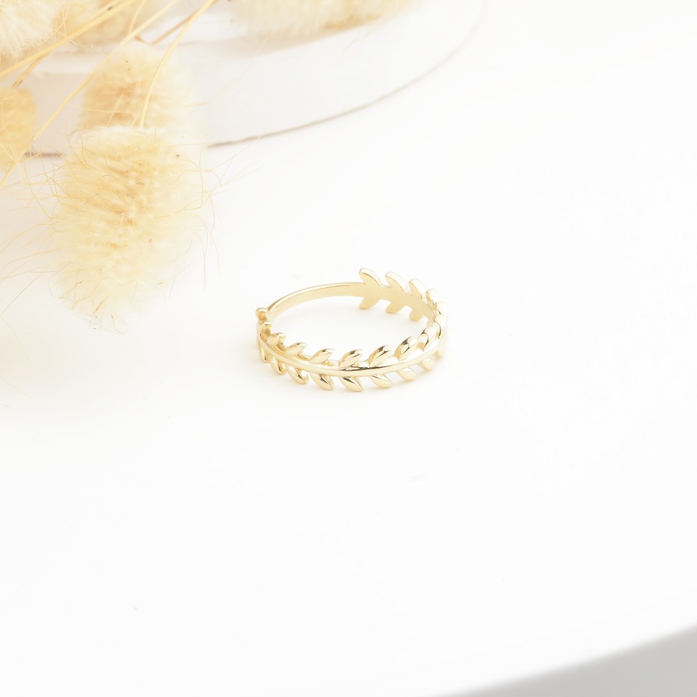 Glorria 14k Solid Gold Leaf Ring
