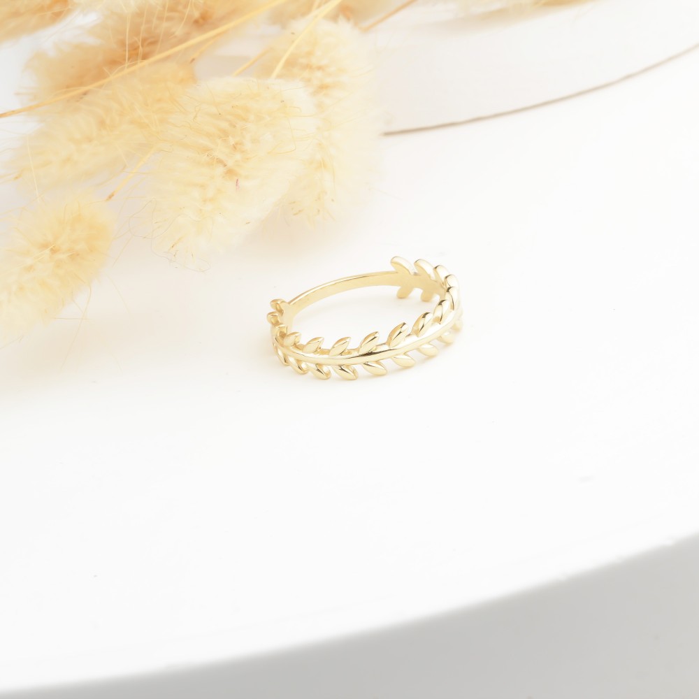 Glorria 14k Solid Gold Leaf Ring