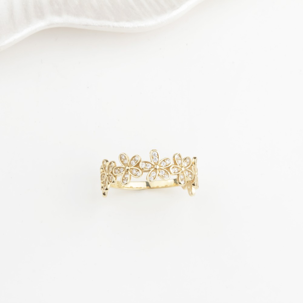 Glorria 14k Solid Gold Stone-Set Flower Ring