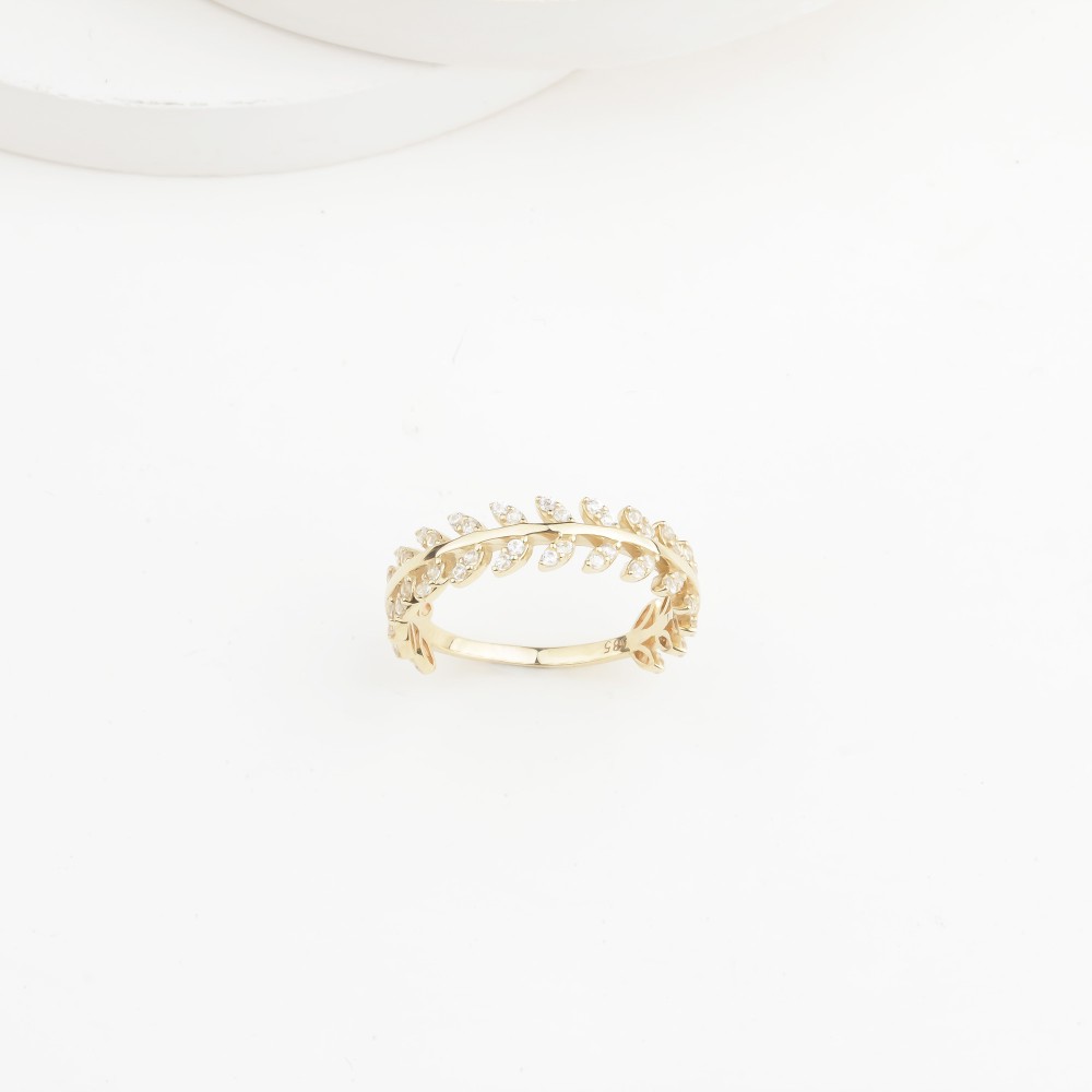 Glorria 14k Solid Gold Stone-Set Leaf Ring