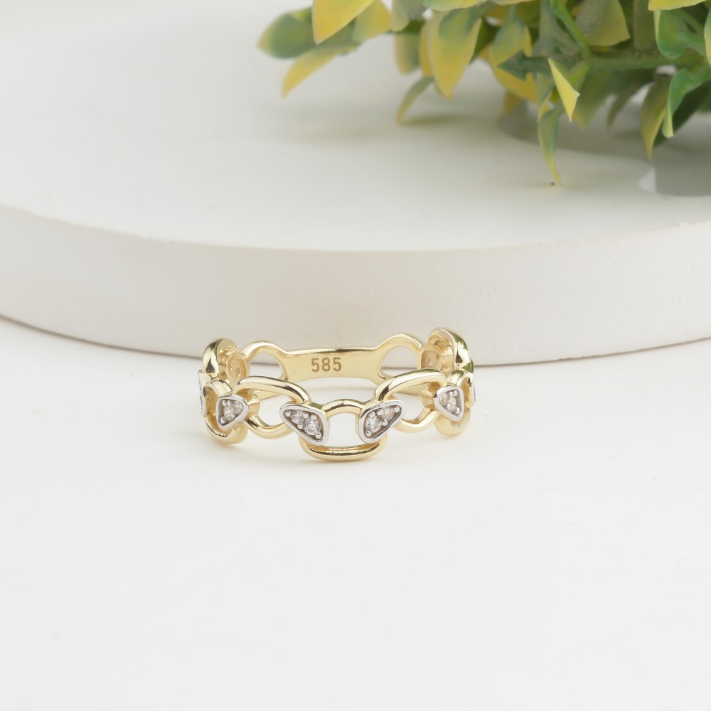 Glorria 14k Solid Gold Stone-Set Asymmetrical Ring