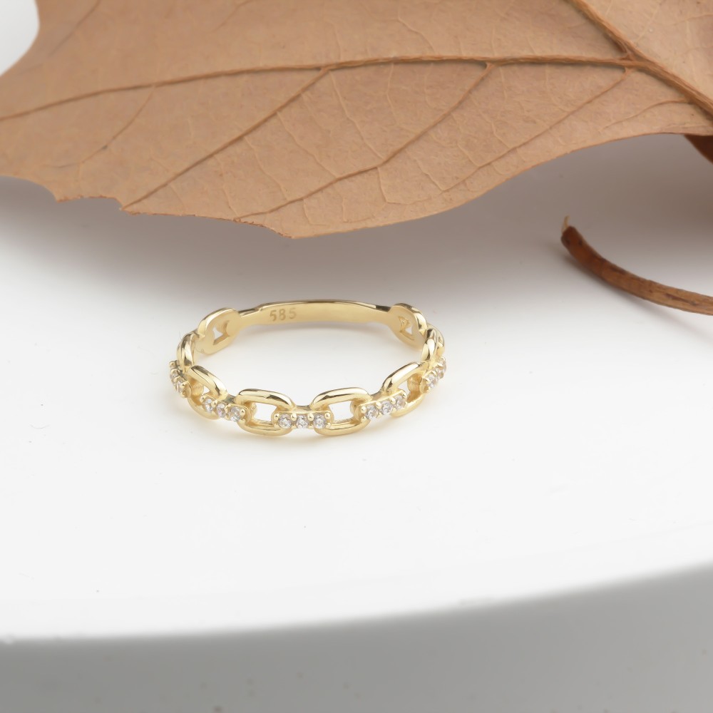 Glorria 14k Solid Gold Stone-Set Chain Ring