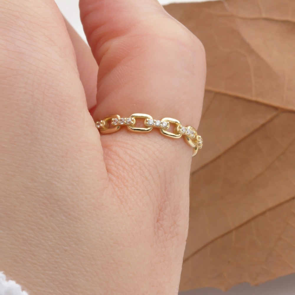 Glorria 14k Solid Gold Stone-Set Chain Ring