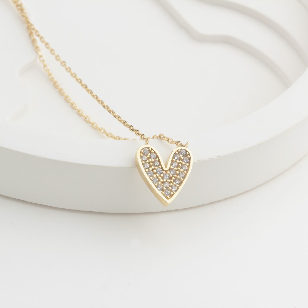 Glorria 14k Solid Gold Stone-Set Heart Necklace