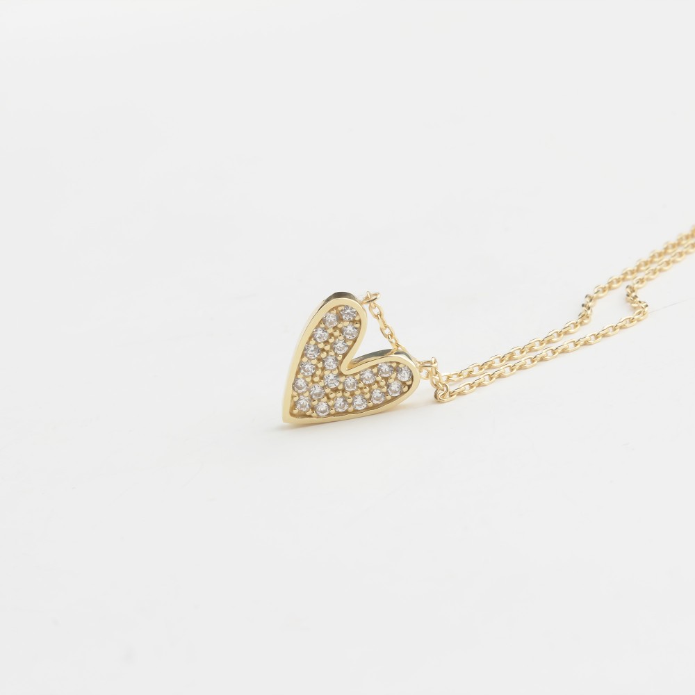 Glorria 14k Solid Gold Stone-Set Heart Necklace