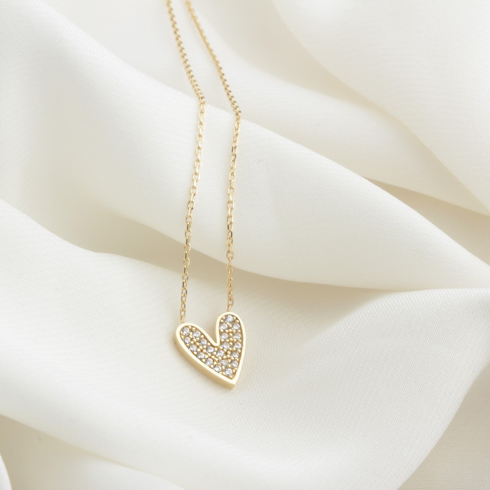 Glorria 14k Solid Gold Stone-Set Heart Necklace