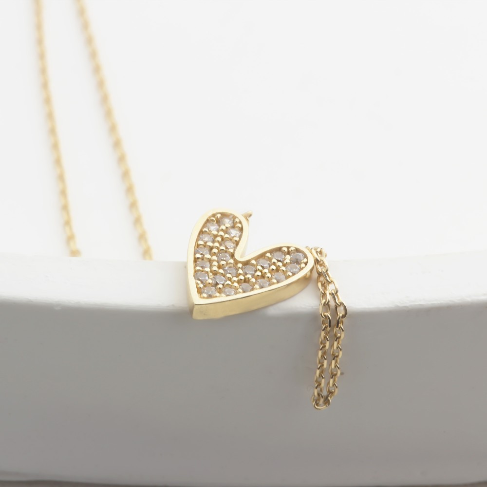 Glorria 14k Solid Gold Stone-Set Heart Necklace
