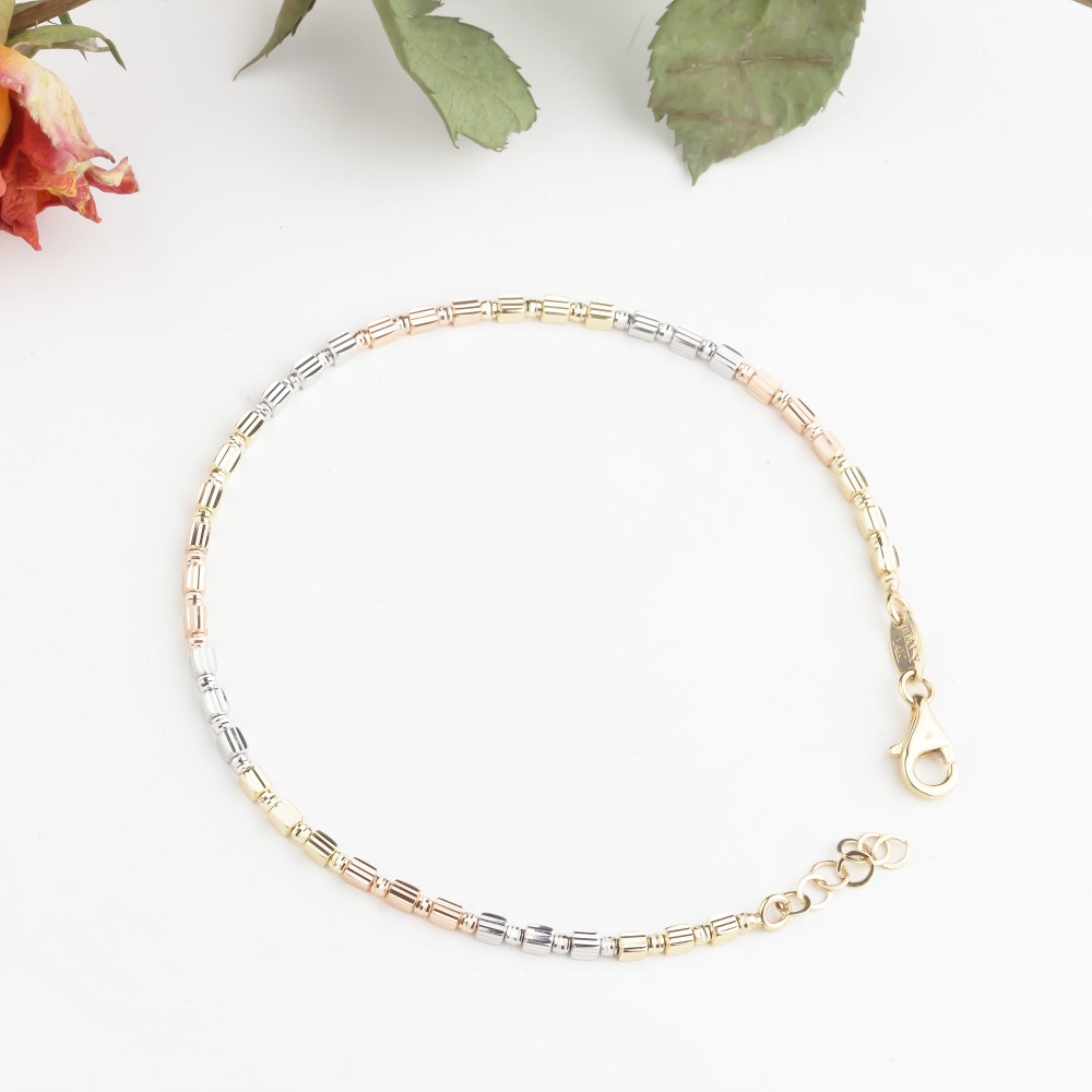 Glorria 14k Solid Gold Three-Tone Bracelet