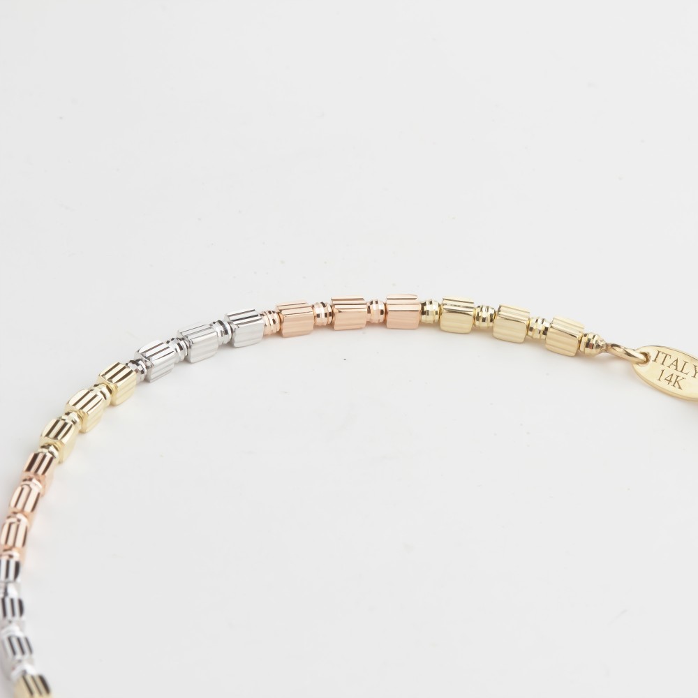 Glorria 14k Solid Gold Three-Tone Bracelet