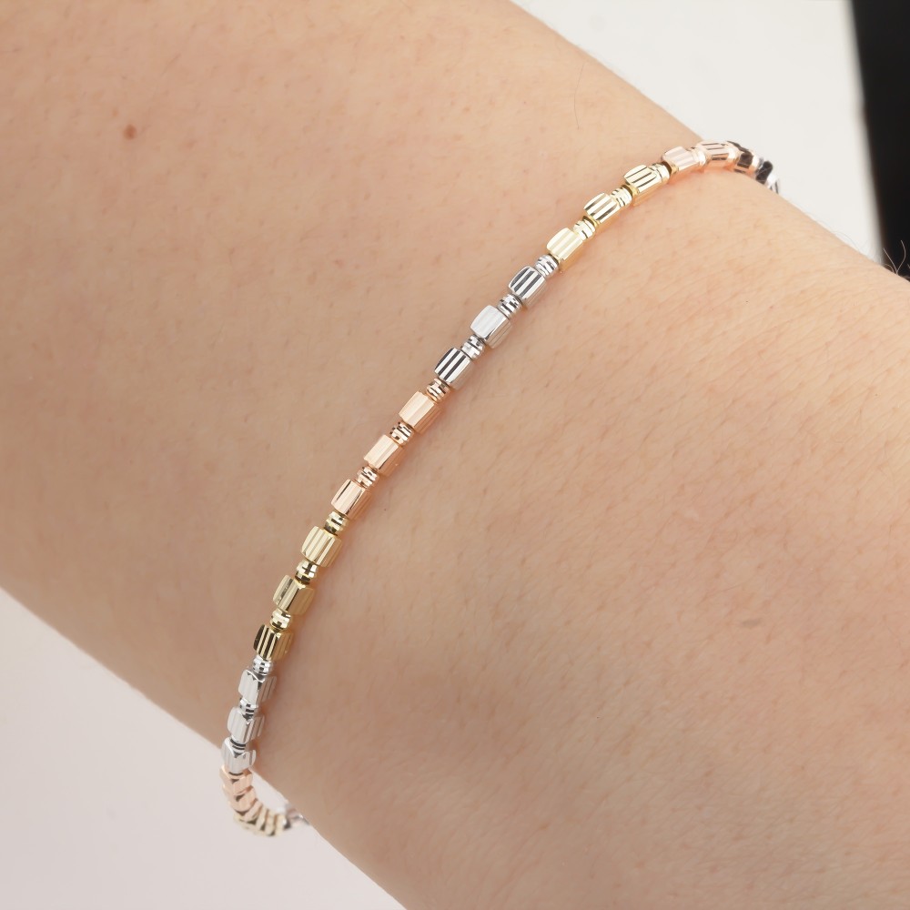 Glorria 14k Solid Gold Three-Tone Bracelet