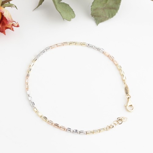 Glorria 14k Solid Gold Three-Tone Bracelet