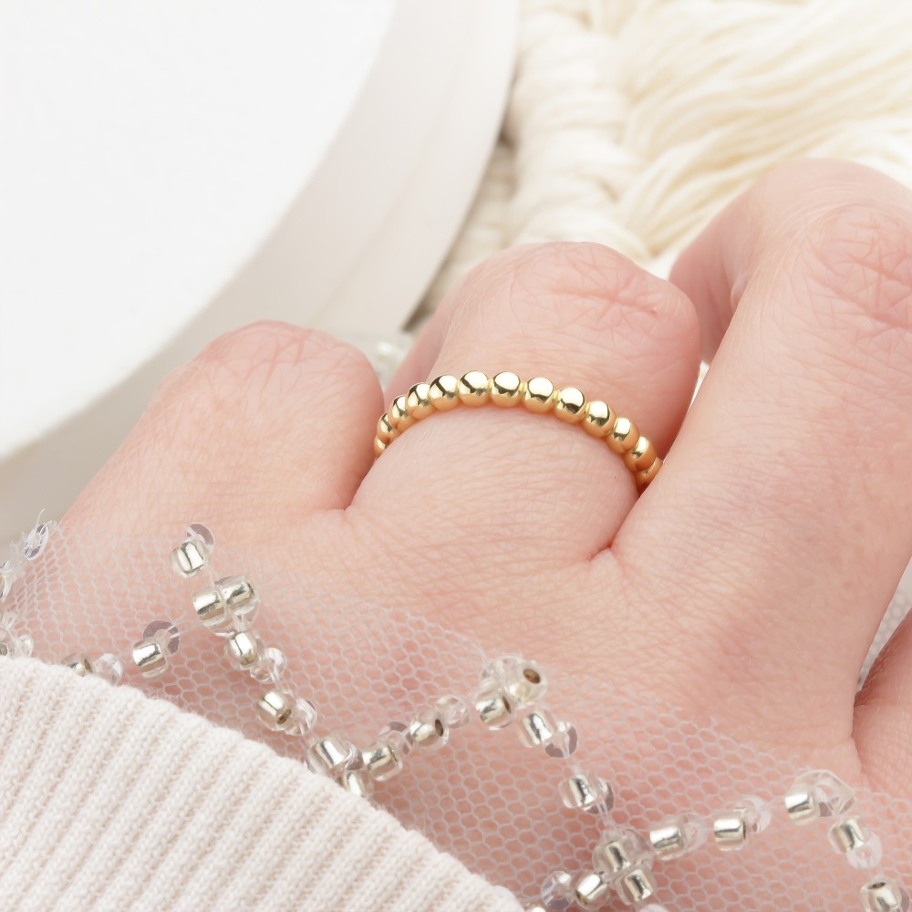 Glorria 14k Solid Gold Beaded Chain Ring Glorria 14k Solid Gold Beaded Chain Ring