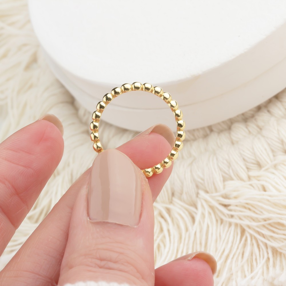 Glorria 14k Solid Gold Beaded Chain Ring Glorria 14k Solid Gold Beaded Chain Ring