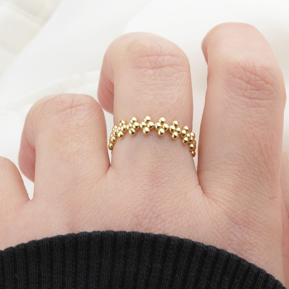 Glorria 14k Solid Gold Floral Beaded Ring Glorria 14k Solid Gold Floral Beaded Ring
