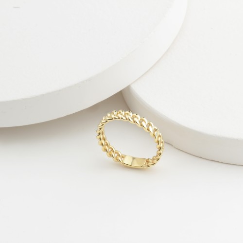 Glorria 14k Solid Gold Curb Chain Pattern Ring