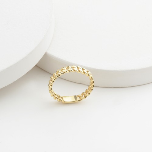 Glorria 14k Solid Gold Curb Chain Pattern Ring