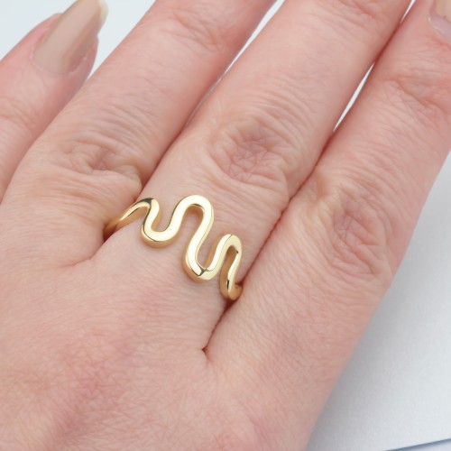 Glorria 14k Solid Gold Asymmetric Wave Ring
