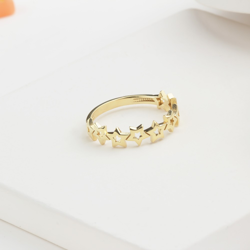 Glorria 14k Solid Gold Star Band Ring Glorria 14k Solid Gold Star Band Ring