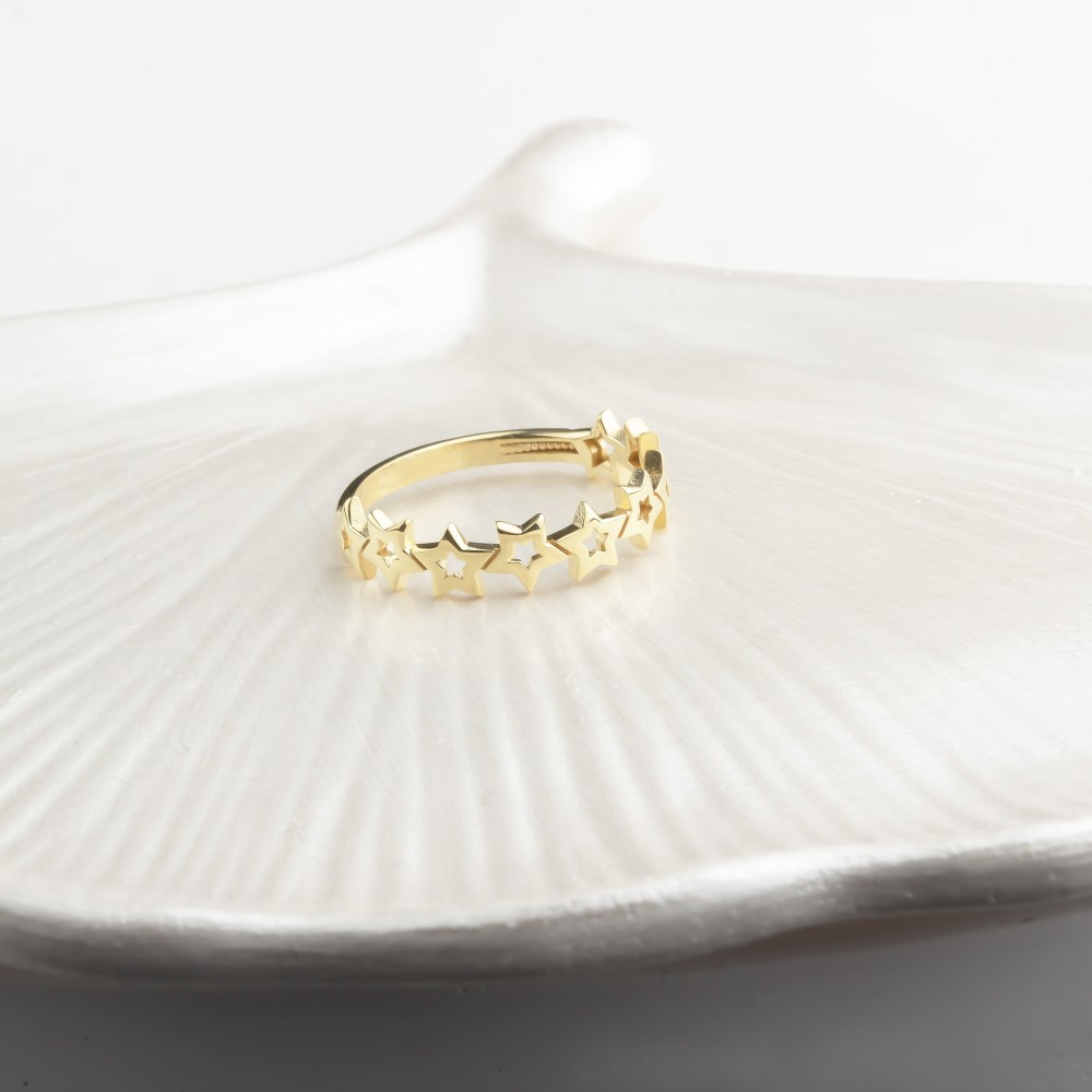 Glorria 14k Solid Gold Star Band Ring Glorria 14k Solid Gold Star Band Ring