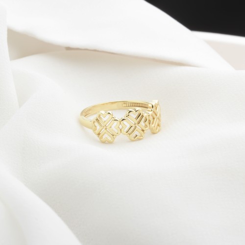 Glorria 14k Solid Gold Heart Motif Clover Ring