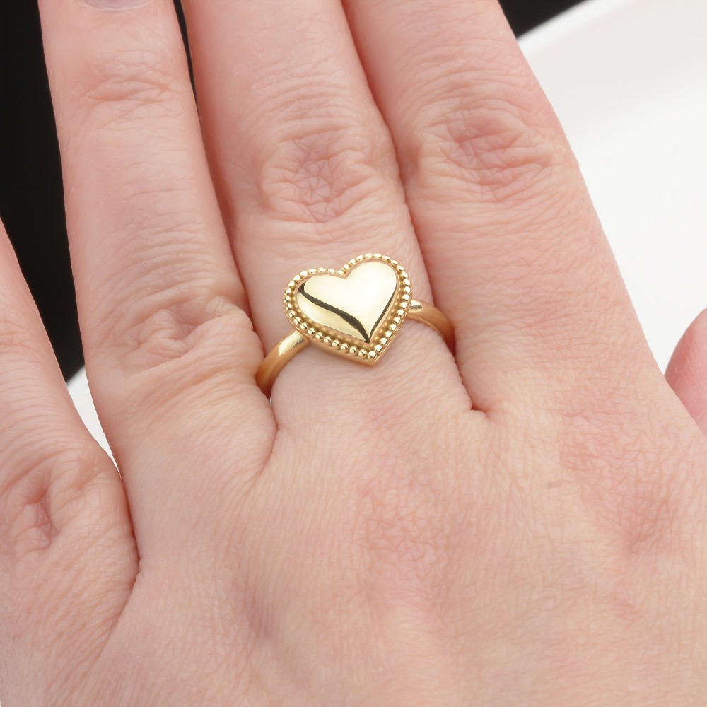 Glorria 14k Solid Gold Beaded Heart Ring Glorria 14k Solid Gold Beaded Heart Ring