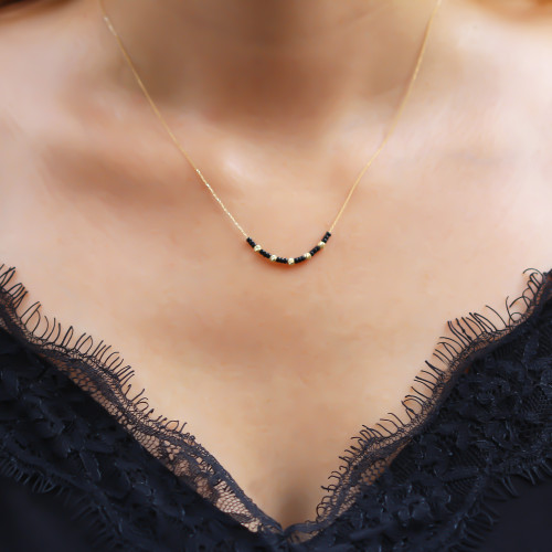 Glorria 14k Solid Gold Dorica Bead Necklace