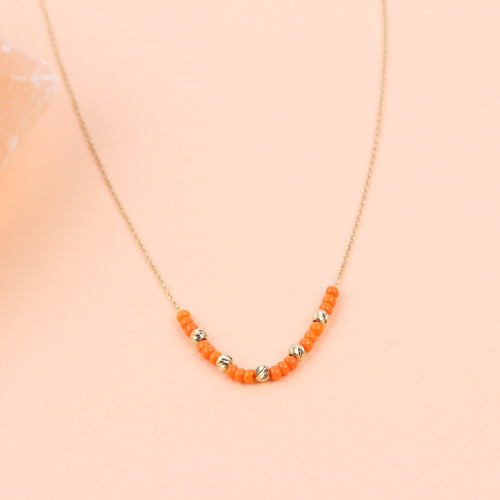 Glorria 14k Solid Gold Dorica Bead Necklace