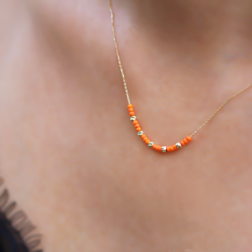 Glorria 14k Solid Gold Dorica Bead Necklace Glorria 14k Solid Gold Dorica Bead Necklace