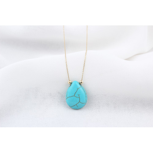 Glorria 14k Solid Gold Ball Turquoise Drop Necklace Glorria 14k Solid Gold Ball Turquoise Drop Necklace