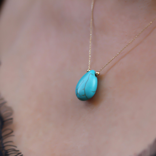 Glorria 14k Solid Gold Ball Turquoise Drop Necklace