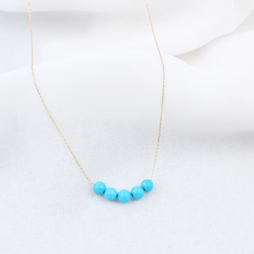 Glorria 14k Solid Gold Row Turquoise Necklace