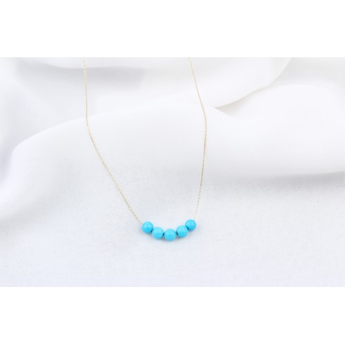 Glorria 14k Solid Gold Row Turquoise Necklace