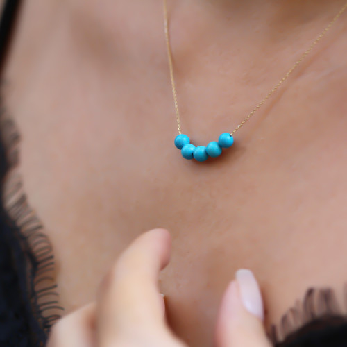 Glorria 14k Solid Gold Row Turquoise Necklace