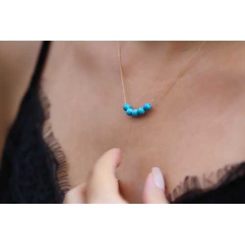 Glorria 14k Solid Gold Row Turquoise Necklace